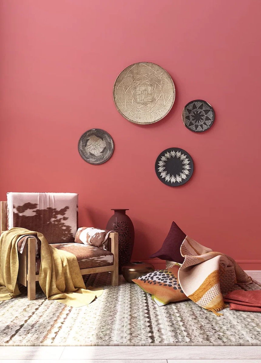 Стена этноинтерьера в стиле Афро в цвете <a href='#paints_214'>Master red (214-cb33)</a>